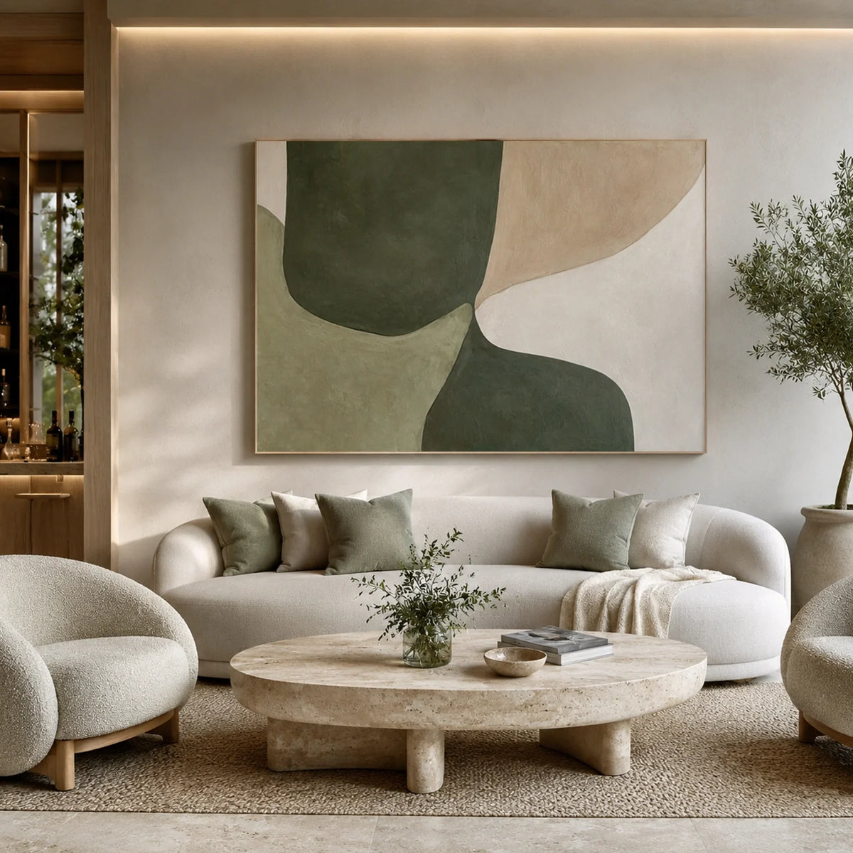 Beige & Green Abstract Wall Art #BG146