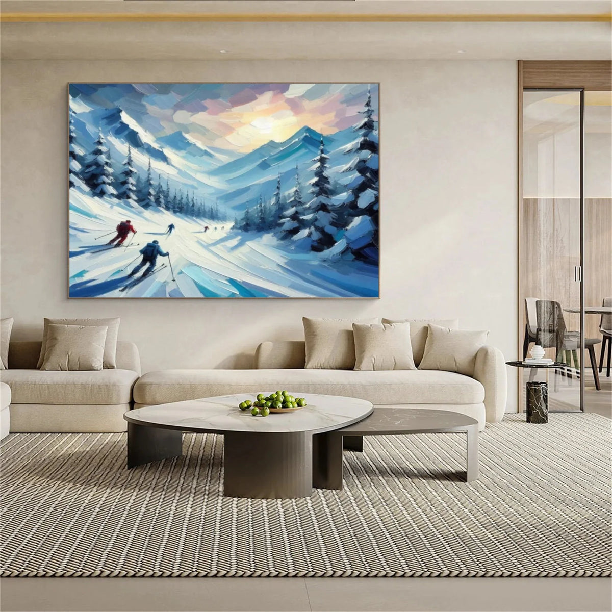Skiing Sports Art Textured Painting Canvas # SA039