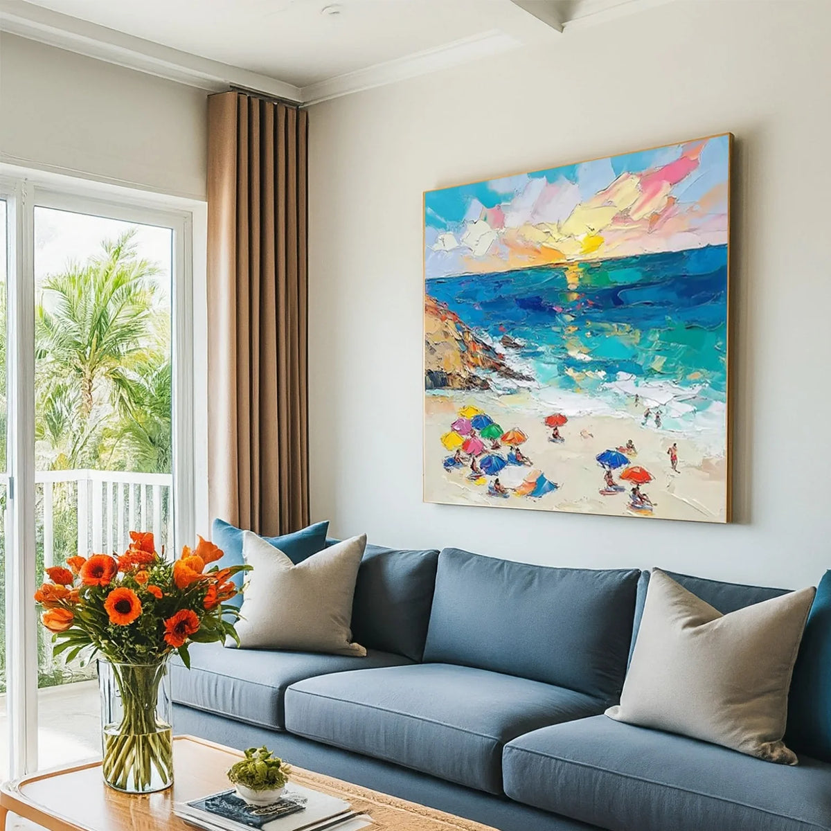 Colorful Ocean And Sky Abstract Textured Canvas Art #OS 289