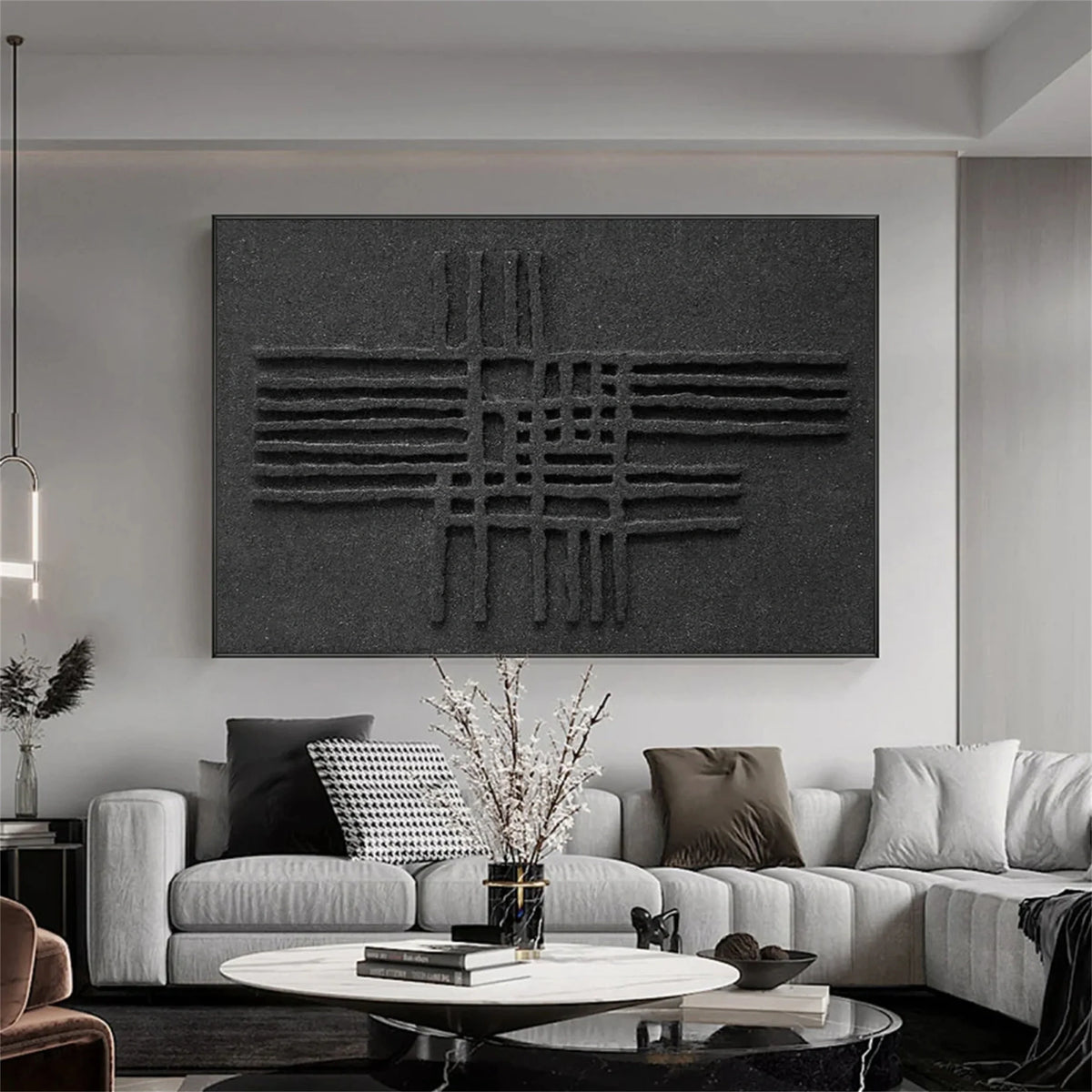 Black Plaster Art Minimalist Textured Painting #MZ062
