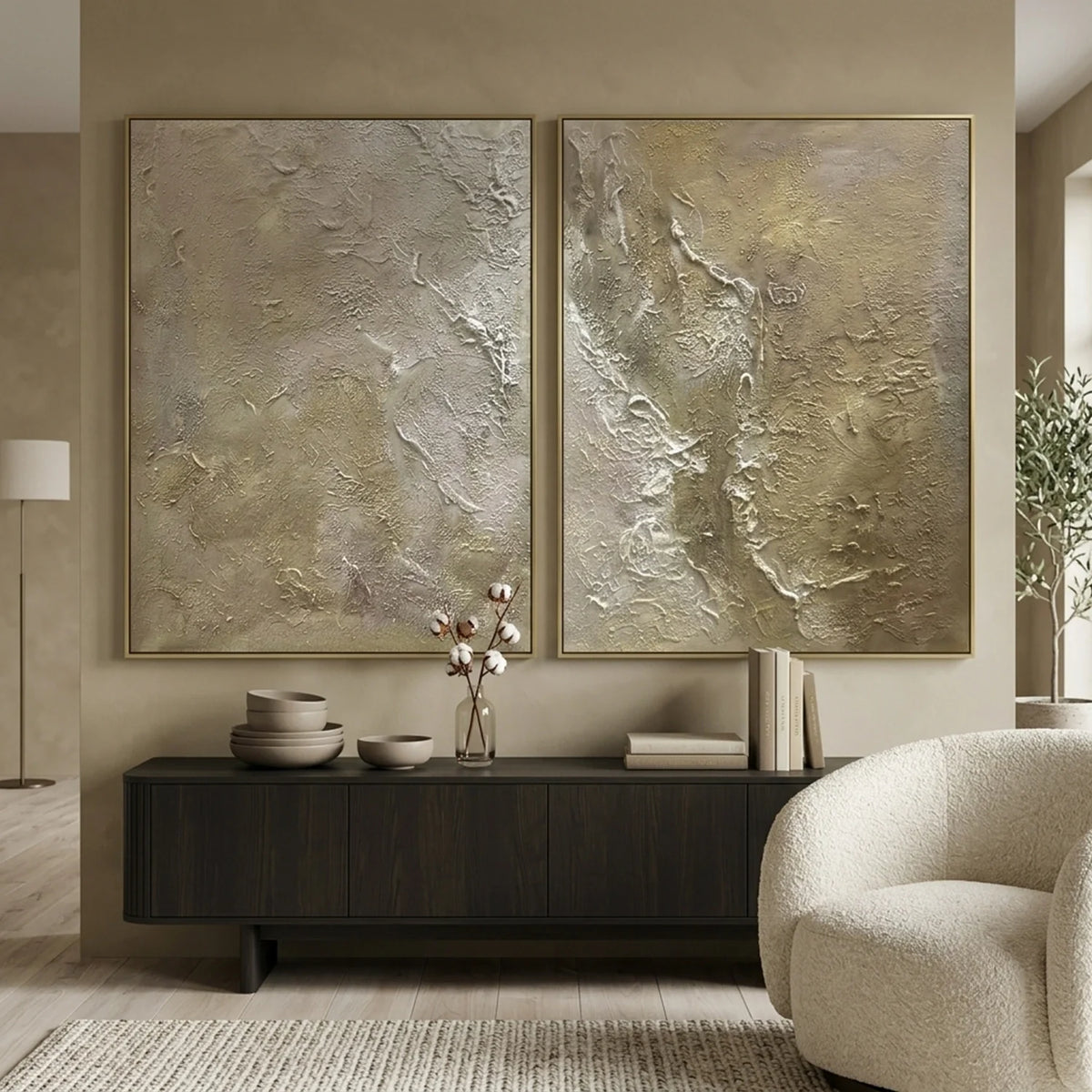 Beige & Brown Abstract Texture Wall Art Set of 2 #BB201