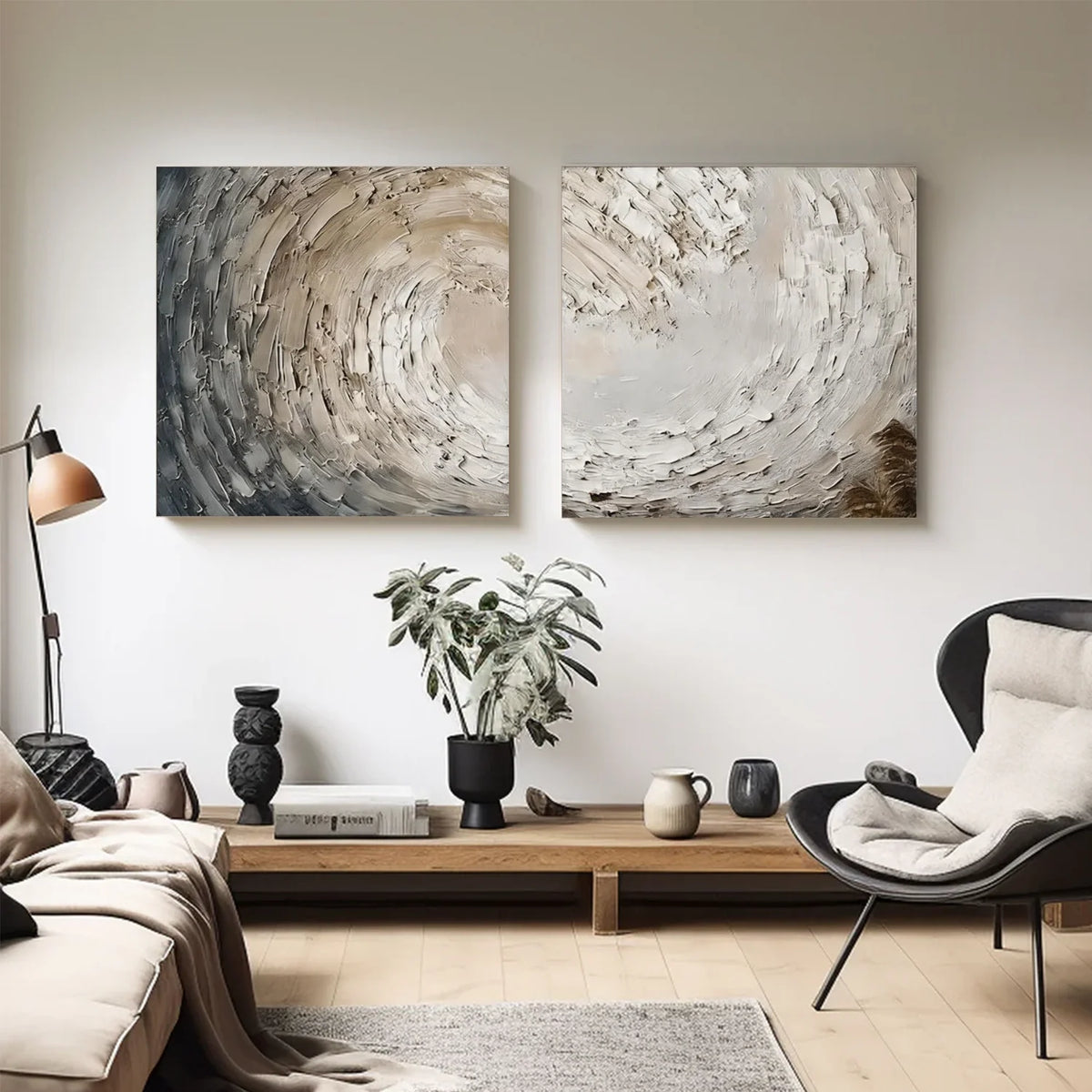 Ocean And Sky Abstract Texture Canvas Art Square Set of 2#OS381