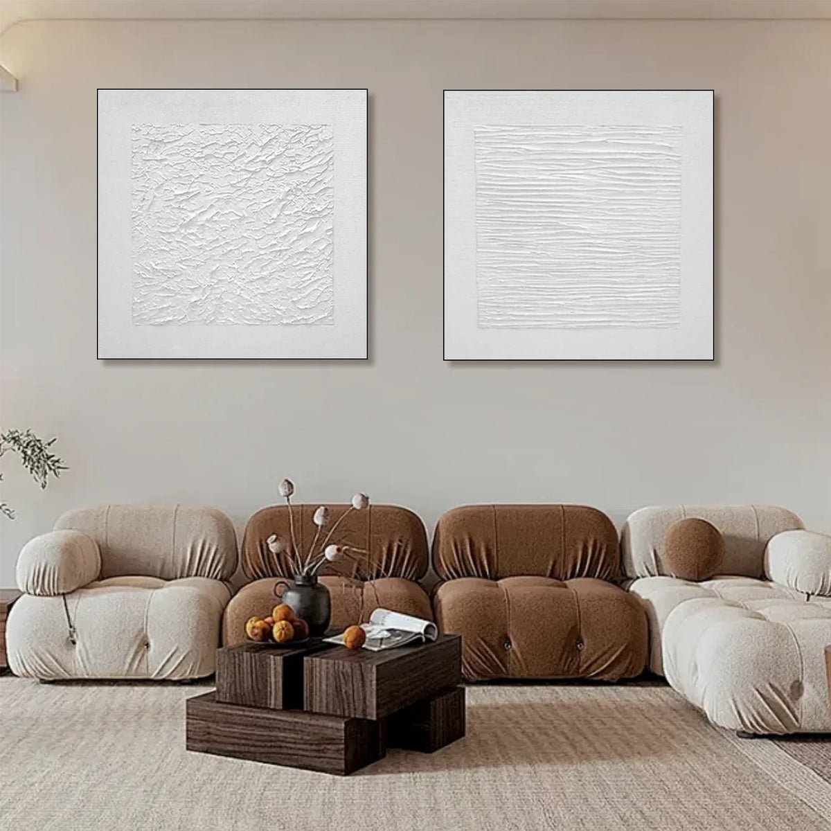 White Abstract Textured Square Set of 2 Wall Art #AB 495