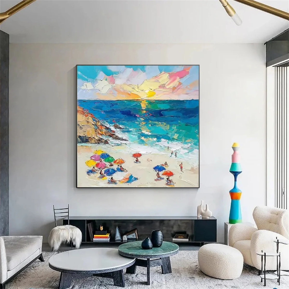 Colorful Ocean And Sky Abstract Textured Canvas Art #OS 289