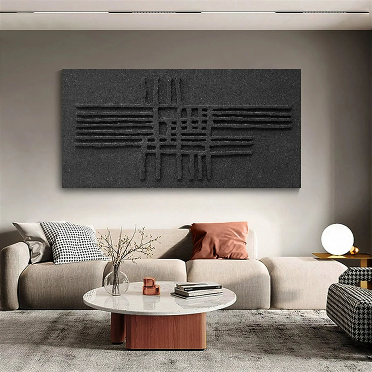 Black Plaster Art Minimalist Textured Painting #MZ062