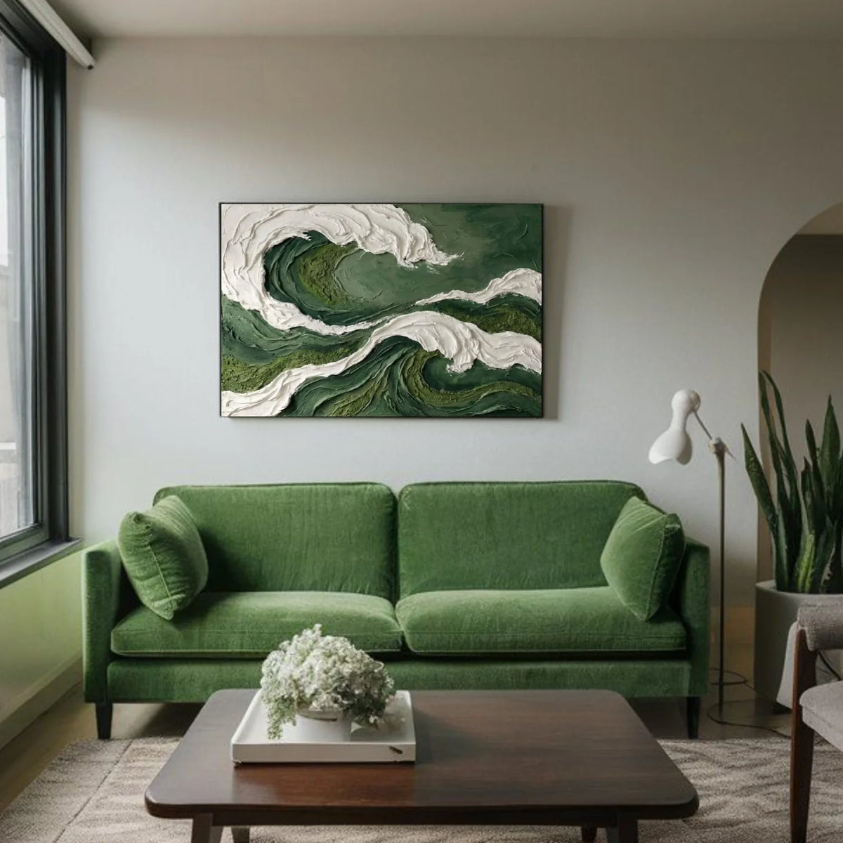 Green & White Abstract Texture Wall Art # AB681