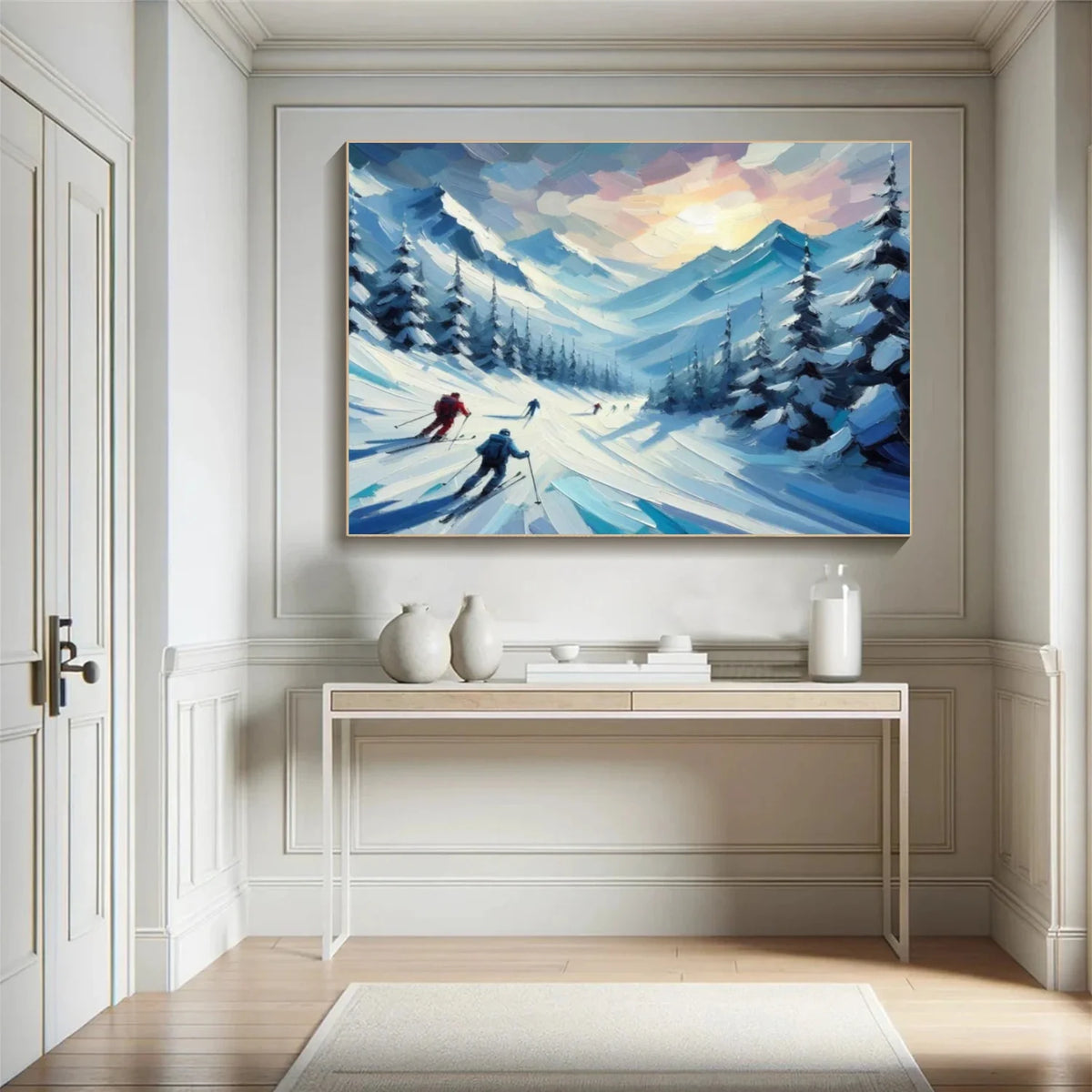 Skiing Sports Art Textured Painting Canvas # SA039