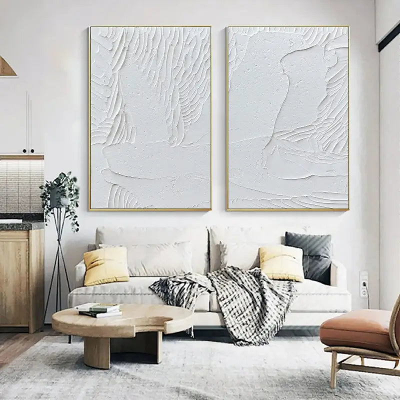 White Minimalist Textured Paintings Canvas Set of 2 #MM047
