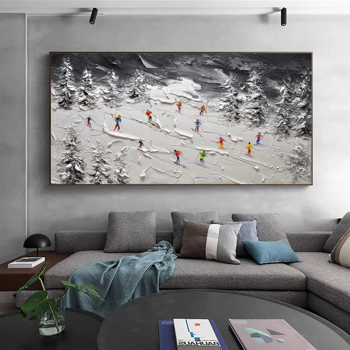 Skiing Sports Art Textured Painting Canvas # SA046