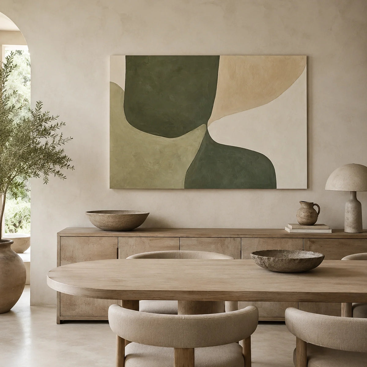 Beige & Green Abstract Wall Art #BG146