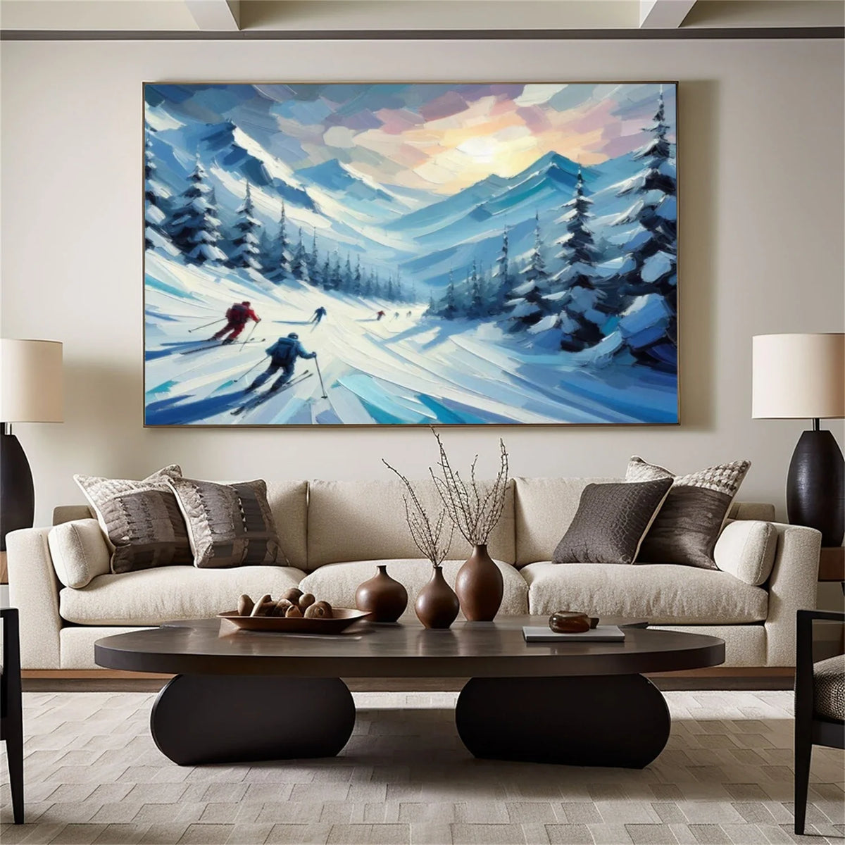 Skiing Sports Art Textured Painting Canvas # SA039