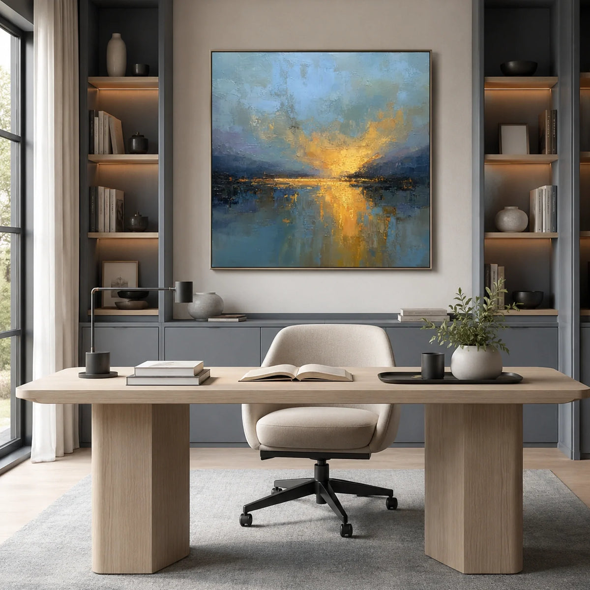 Ocean And Sky Abstract Canvas Art #OS433