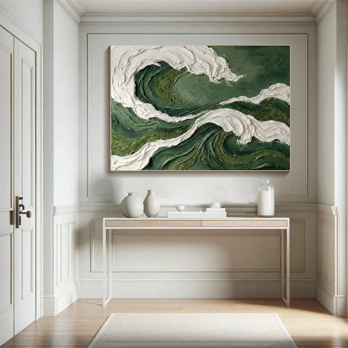 Green & White Abstract Texture Wall Art # AB681