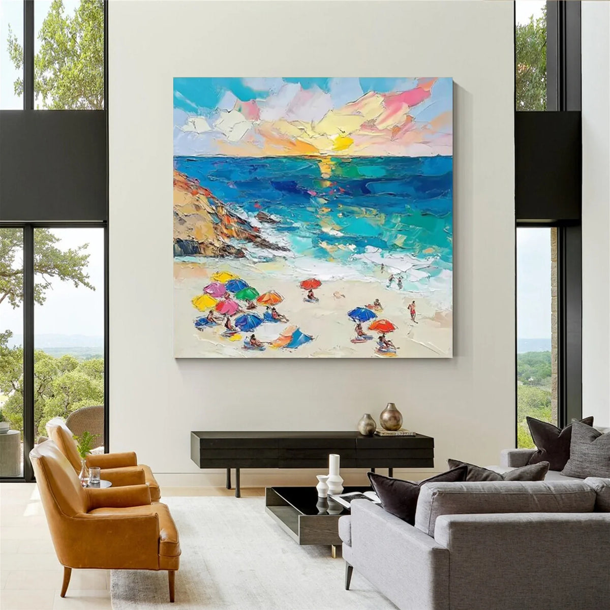 Colorful Ocean And Sky Abstract Textured Canvas Art #OS 289