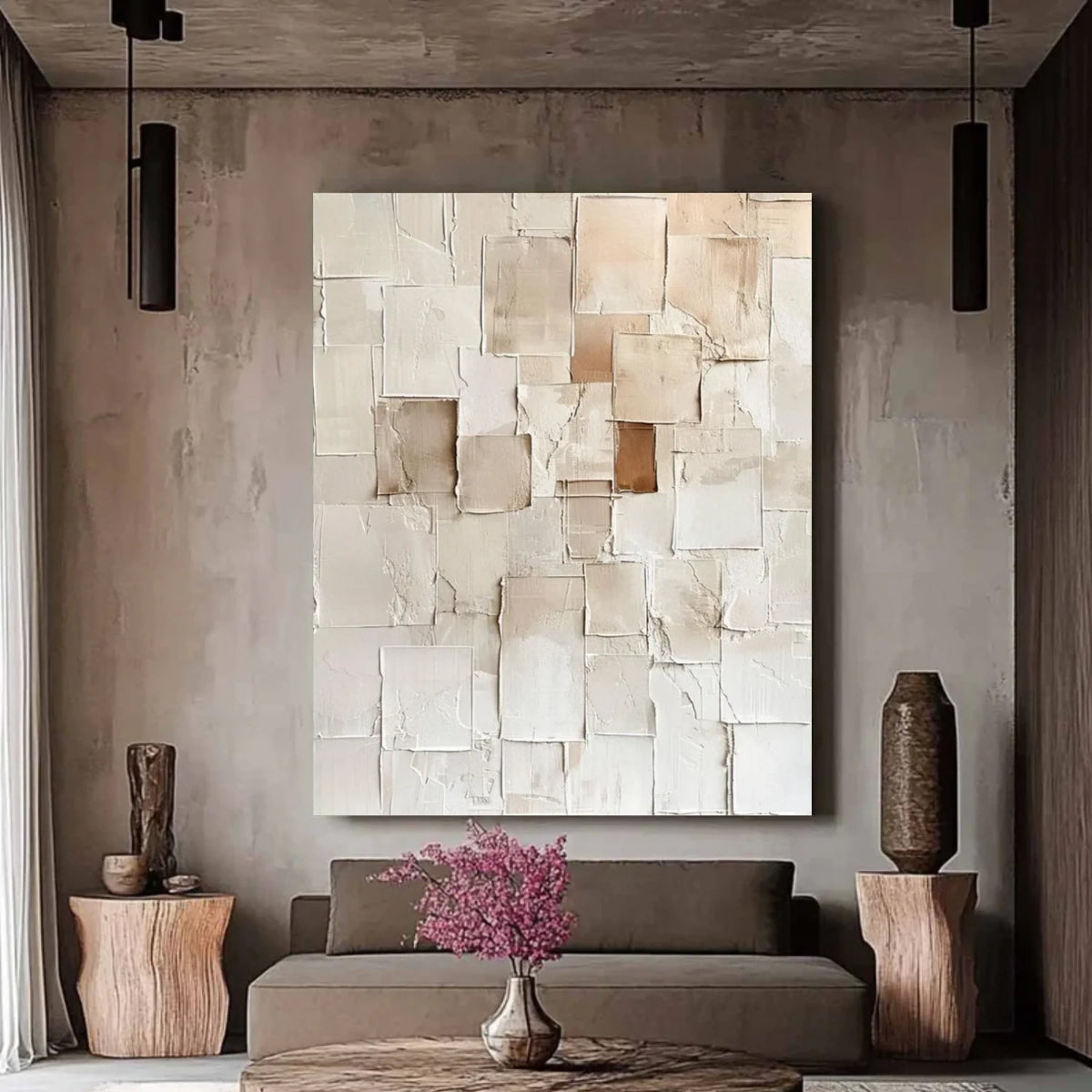Beige Abstract Textured Wall Art #AB 548