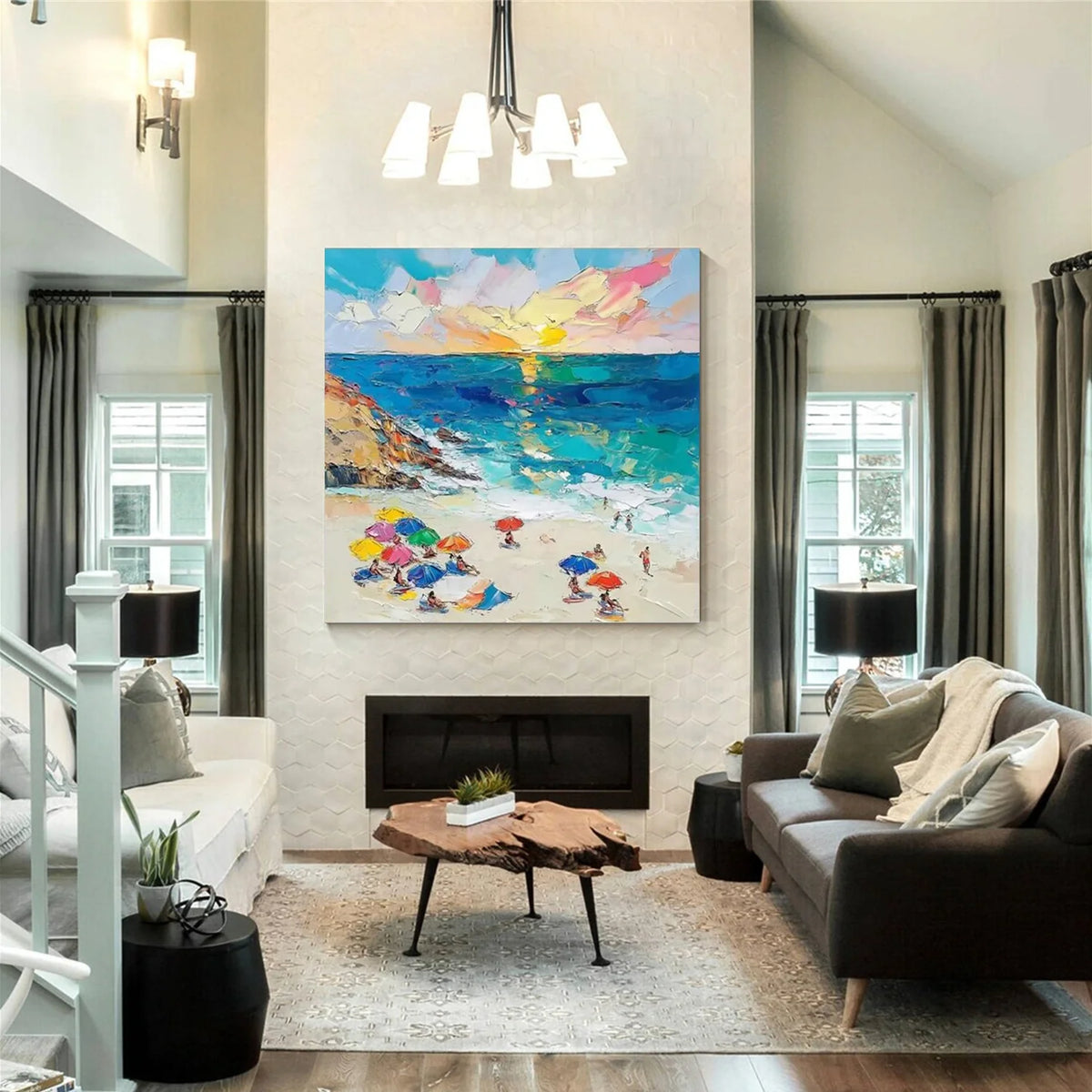 Colorful Ocean And Sky Abstract Textured Canvas Art #OS 289