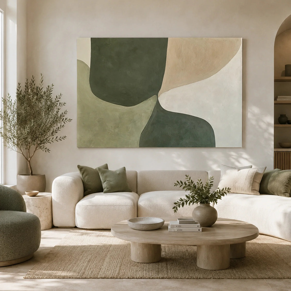 Beige & Green Abstract Wall Art #BG146