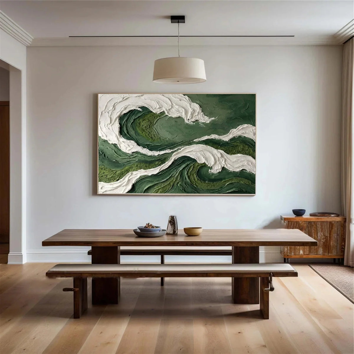 Green & White Abstract Texture Wall Art # AB681