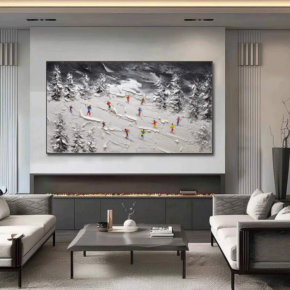 Skiing Sports Art Textured Painting Canvas # SA046