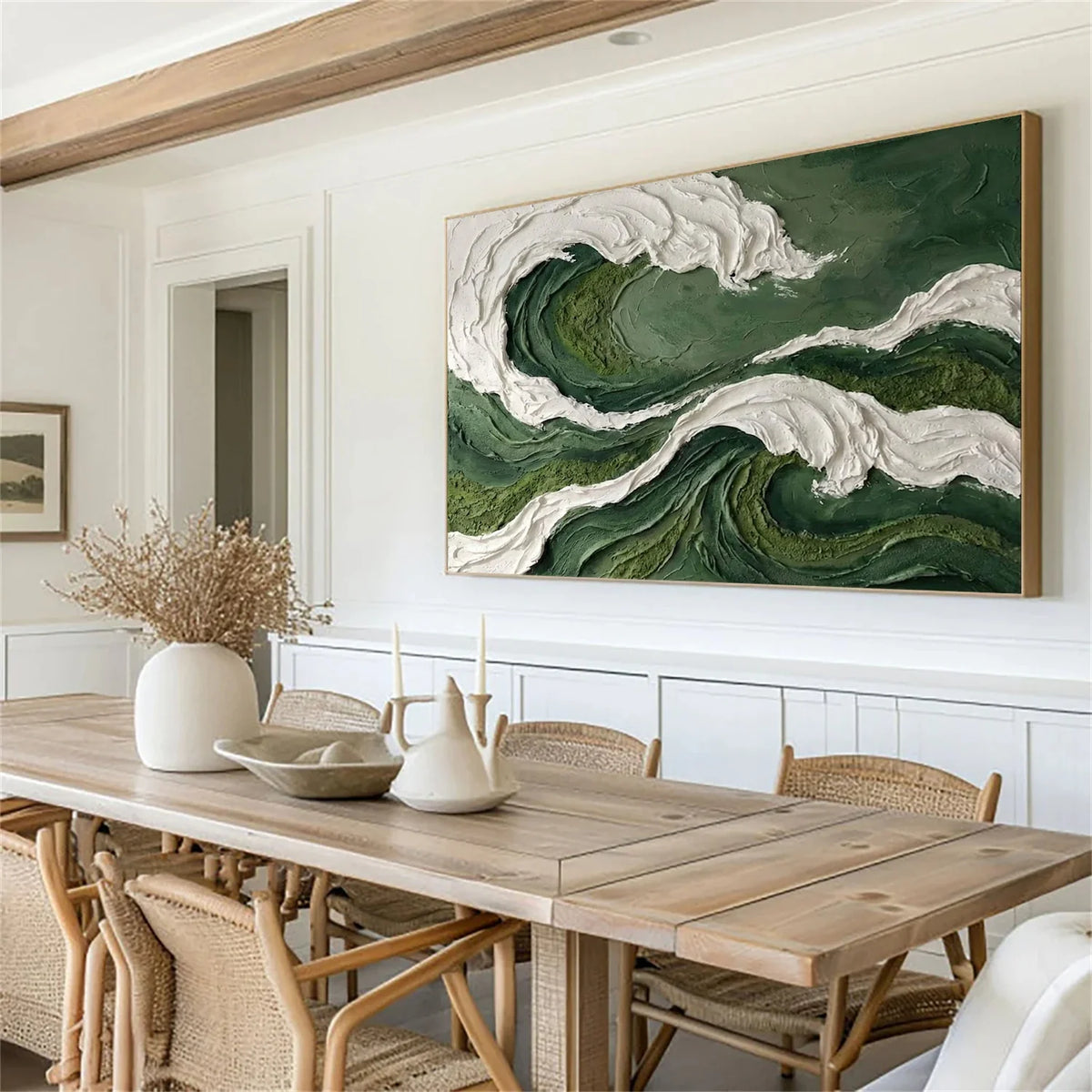 Green & White Abstract Texture Wall Art # AB681