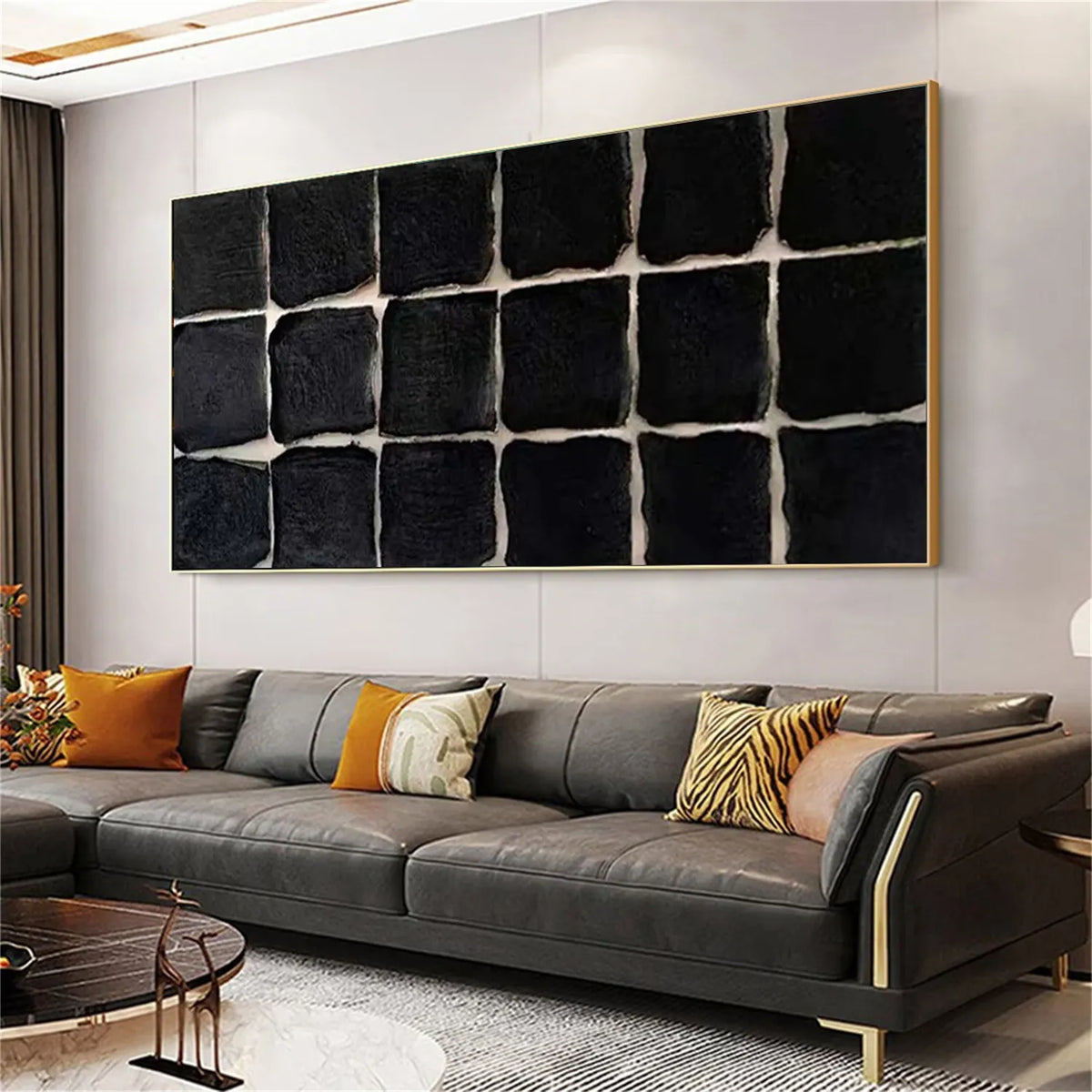 Black Minimalist Textured Painting Canvas #MZ116