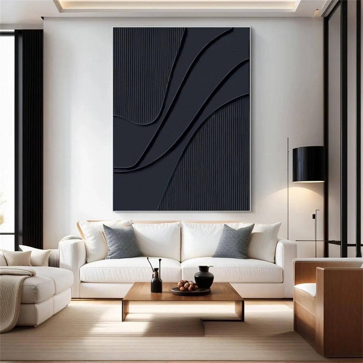 Black Minimalist Textured Painting Canvas #MZ092