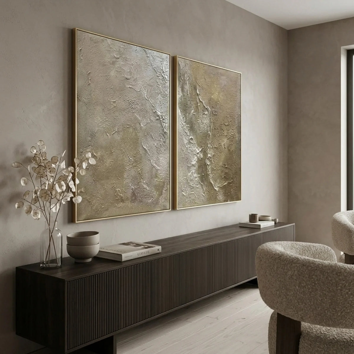 Beige & Brown Abstract Texture Wall Art Set of 2 #BB201