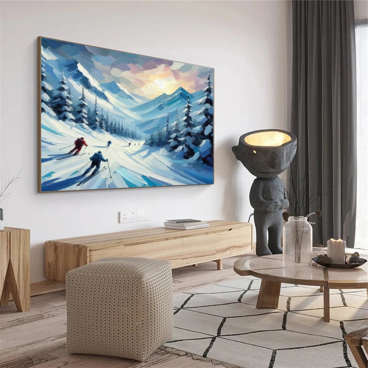 Skiing Sports Art Textured Painting Canvas # SA039