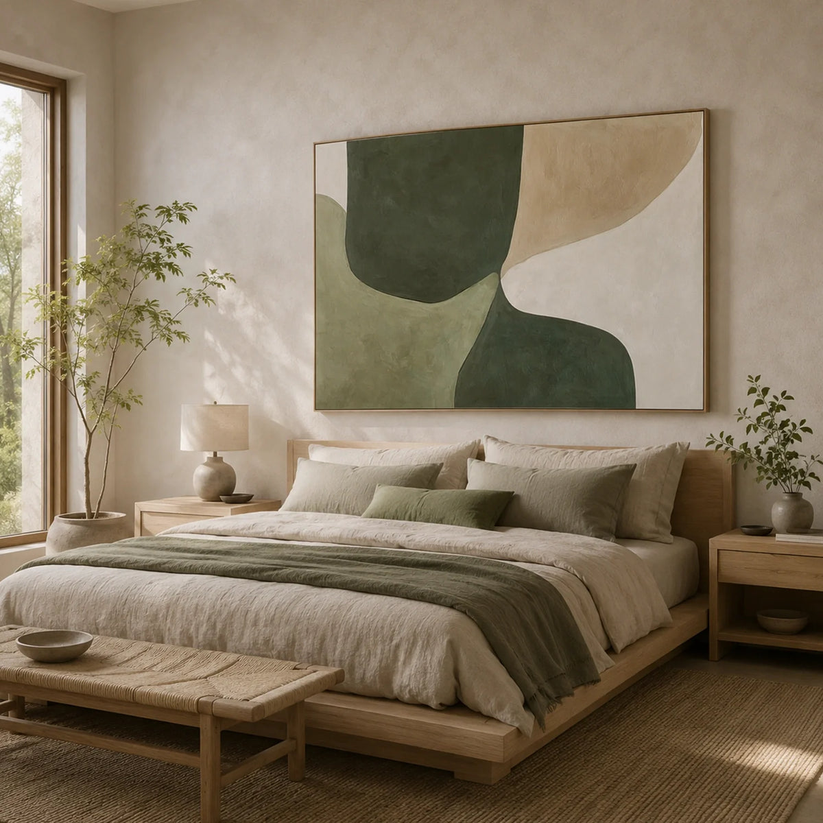 Beige & Green Abstract Wall Art #BG146