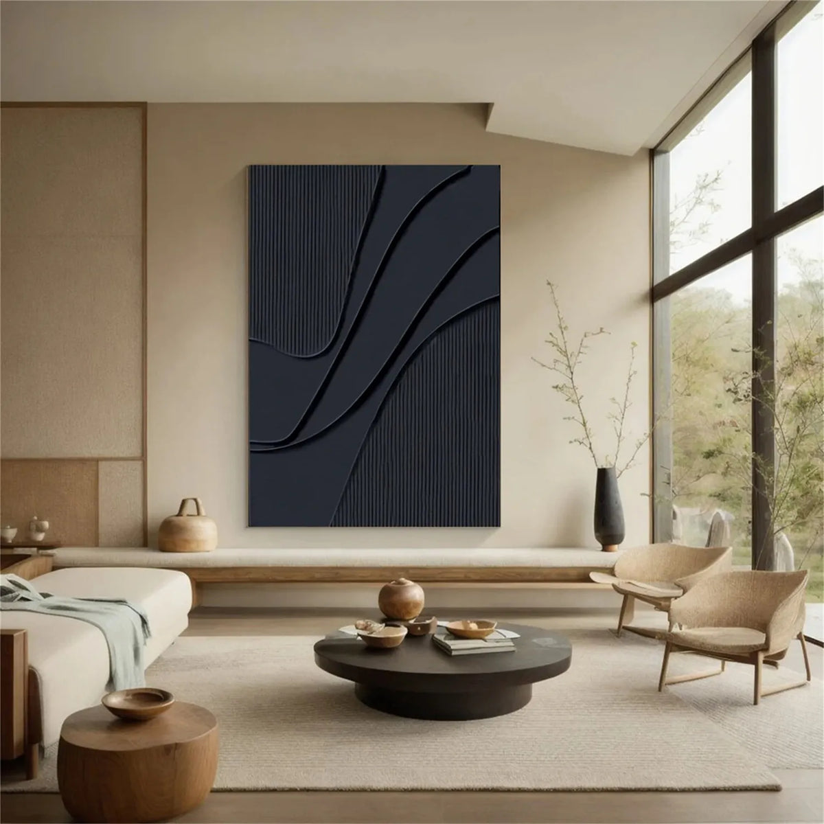 Black Minimalist Textured Painting Canvas #MZ092