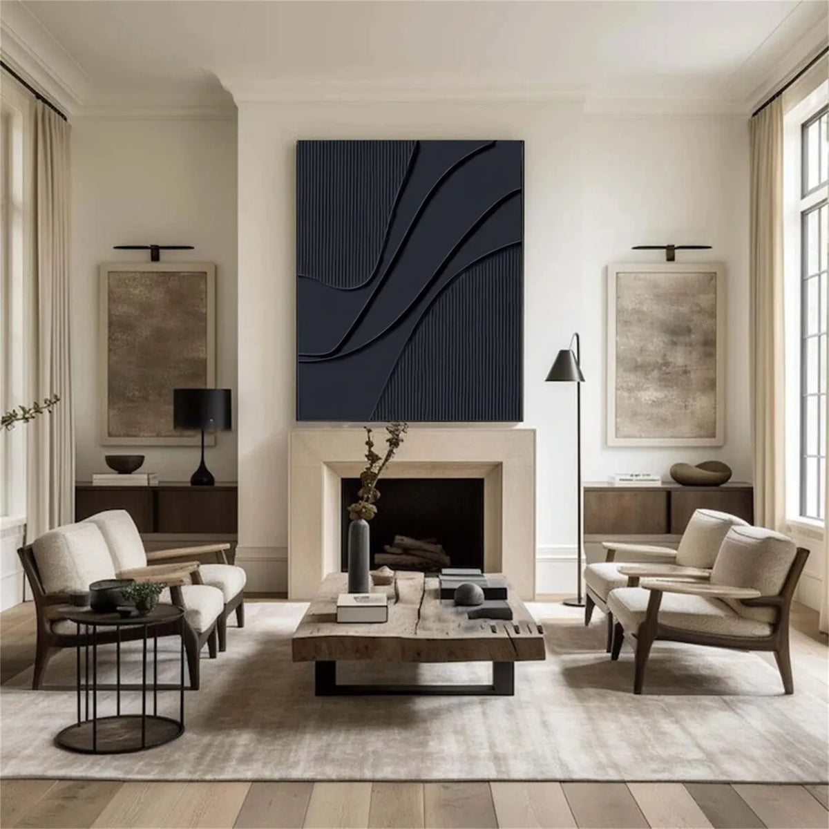 Black Minimalist Textured Painting Canvas #MZ092