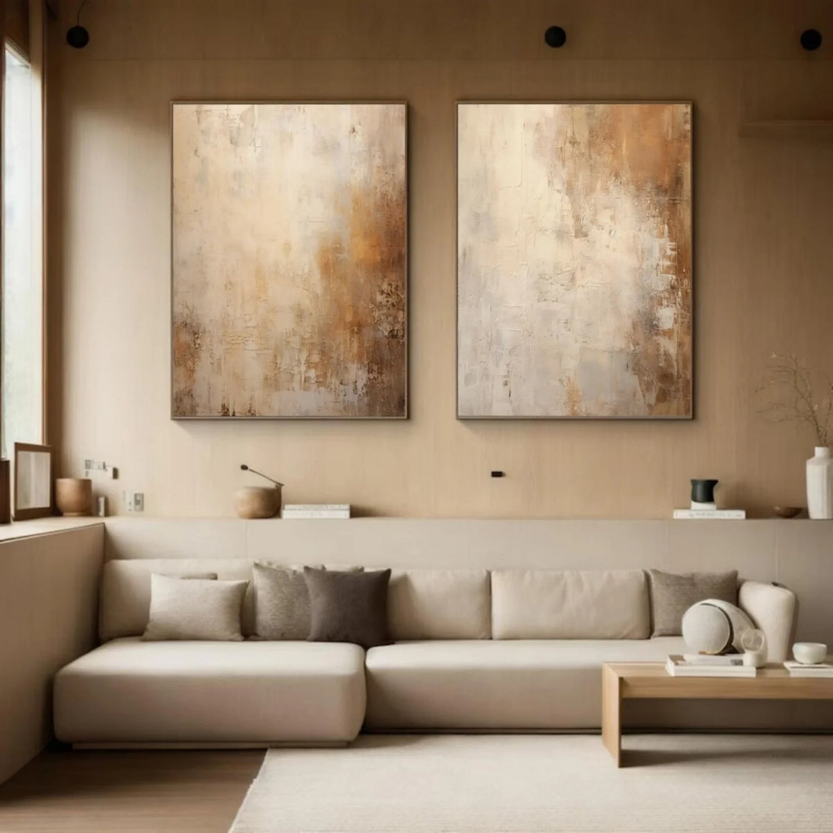 Beige & Brown Abstract Set of 2 #BB163