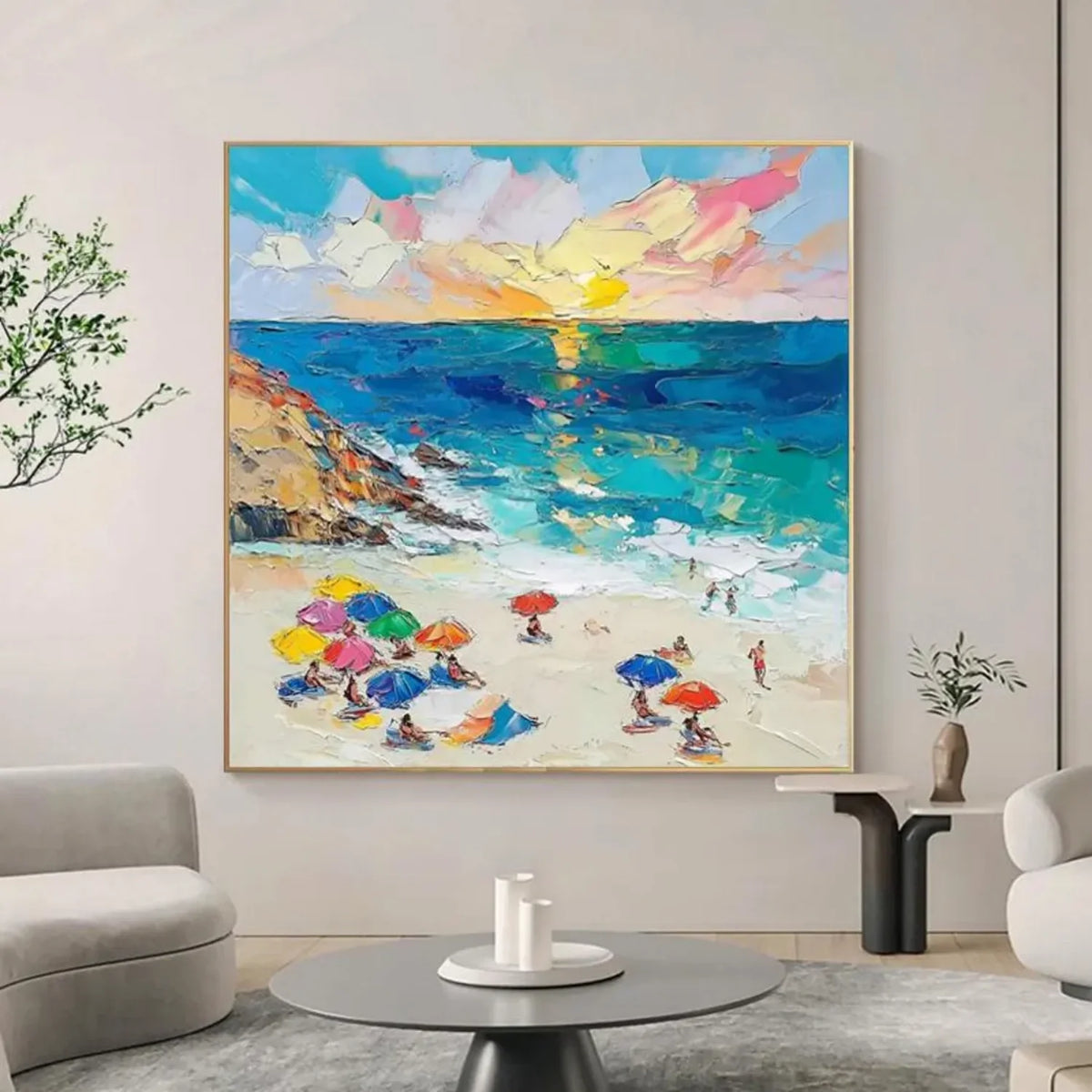 Colorful Ocean And Sky Abstract Textured Canvas Art #OS 289