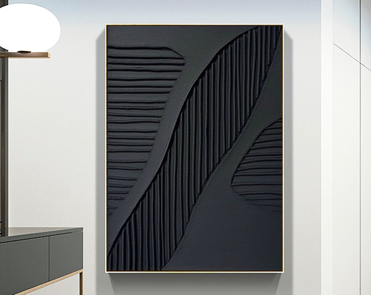 Black Plaster Art Minimalist Textured Painting #MZ036