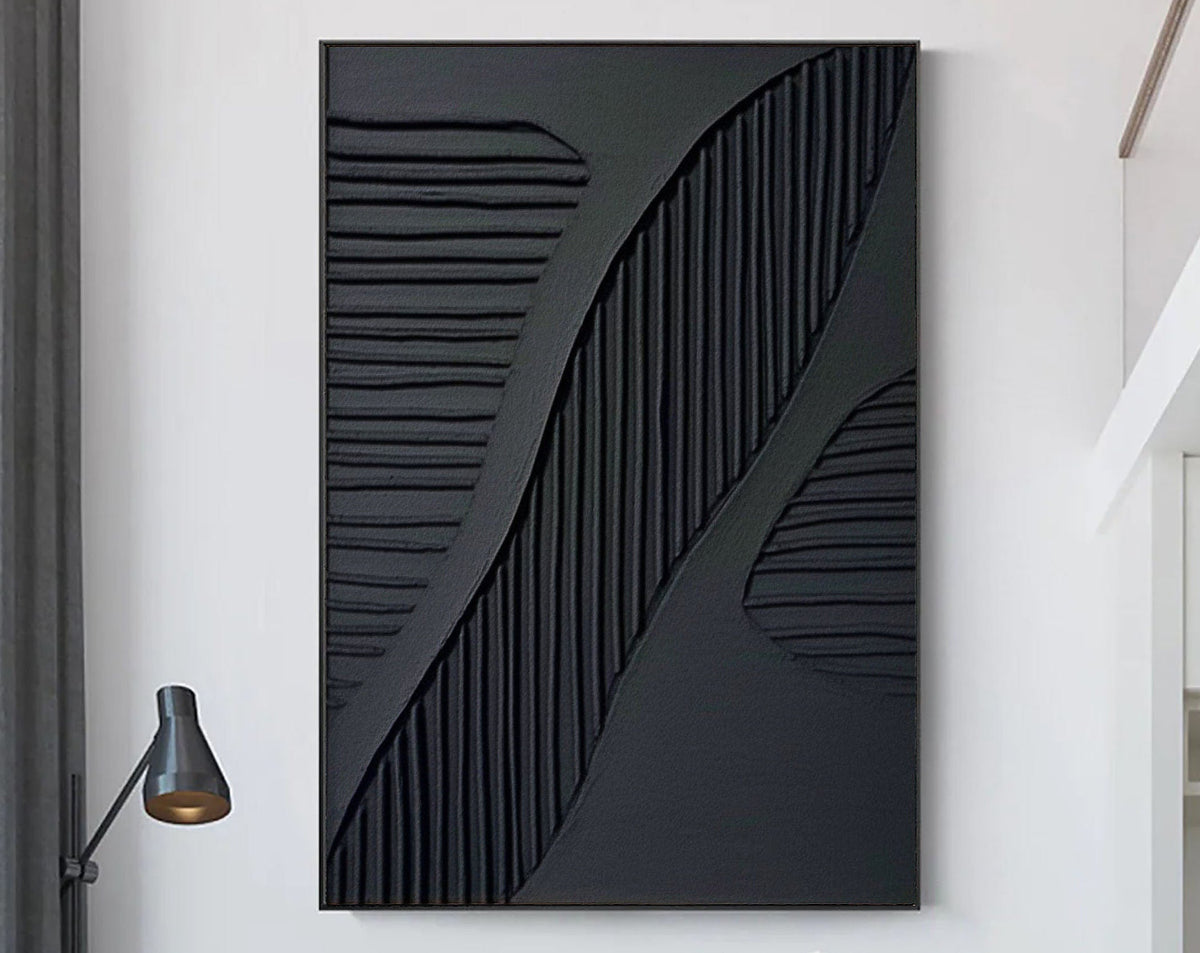 Black Plaster Art Minimalist Textured Painting #MZ036