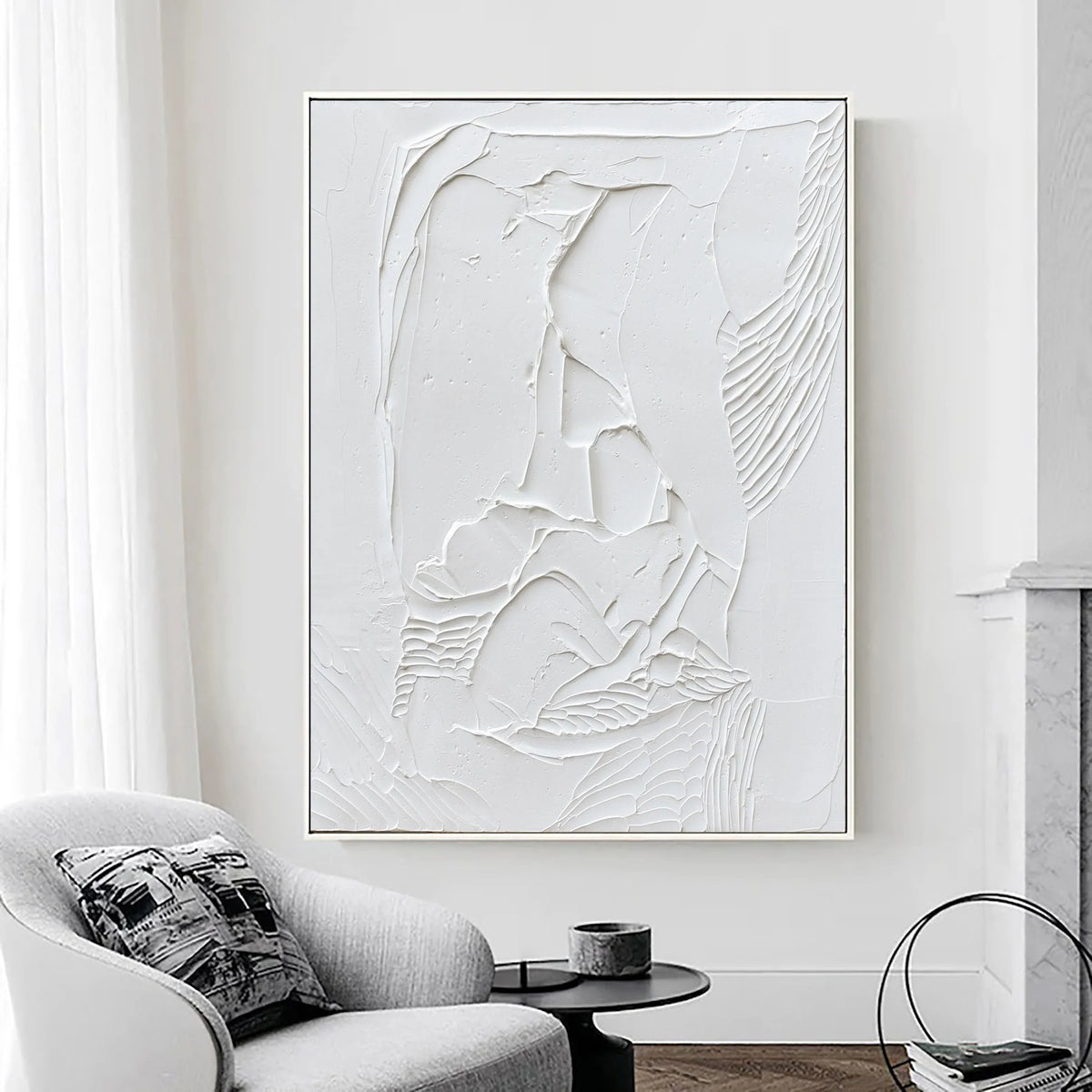 White Minimalist Textured Painting Canvas #MM007